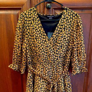 Wednesday's Girl mini wrap dress with puff sleeves and tiered skirt in buttercup